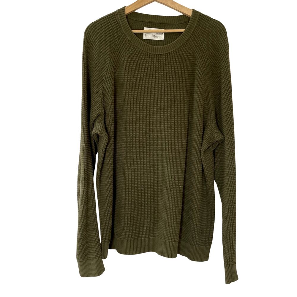 Rei co-op men's crewneck waffle knit pullover sweater forest green L cotton